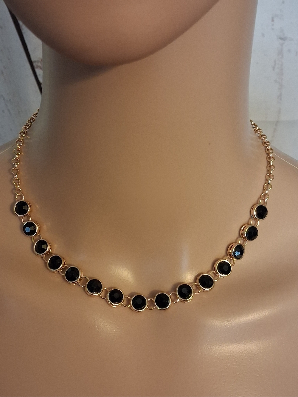Goldtone Chain Necklace with Black Stones - Women's Jewelry